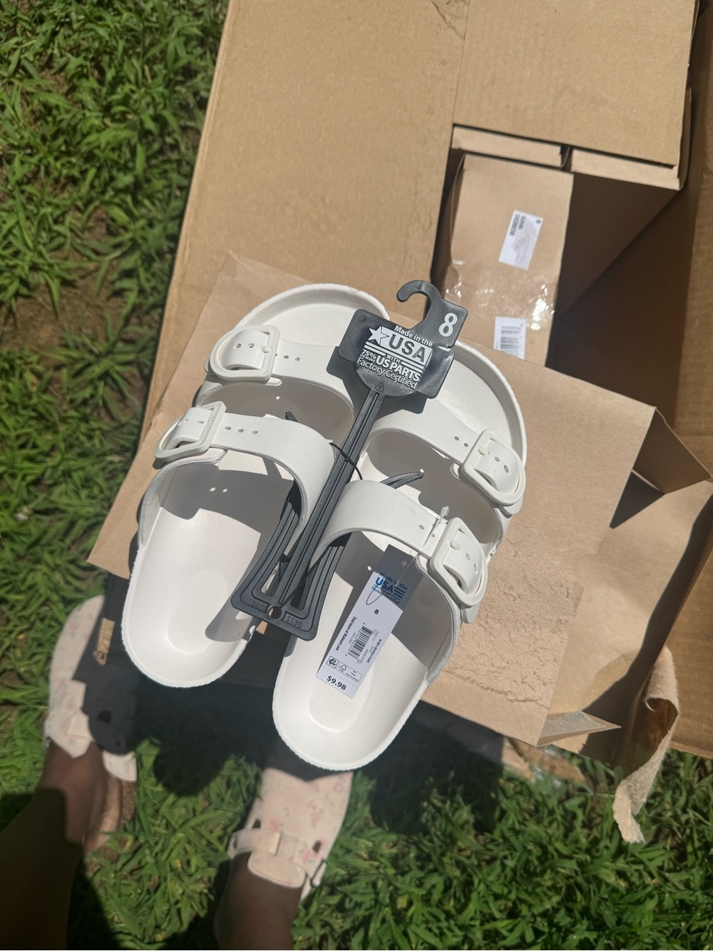 Kids White Double-Buckle Slide Sandals with Adjustable Straps